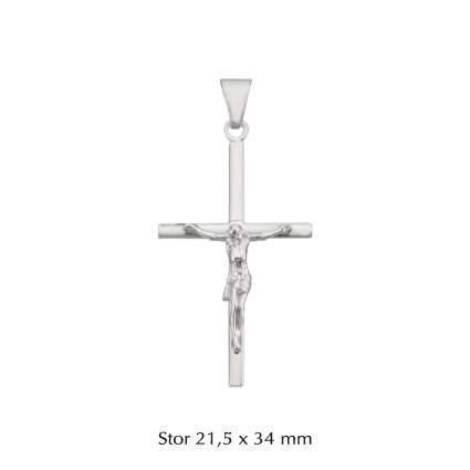 Stort korsvedhæng med Jesus i rhodineret sølv 21,5 x 34 mm – BNH